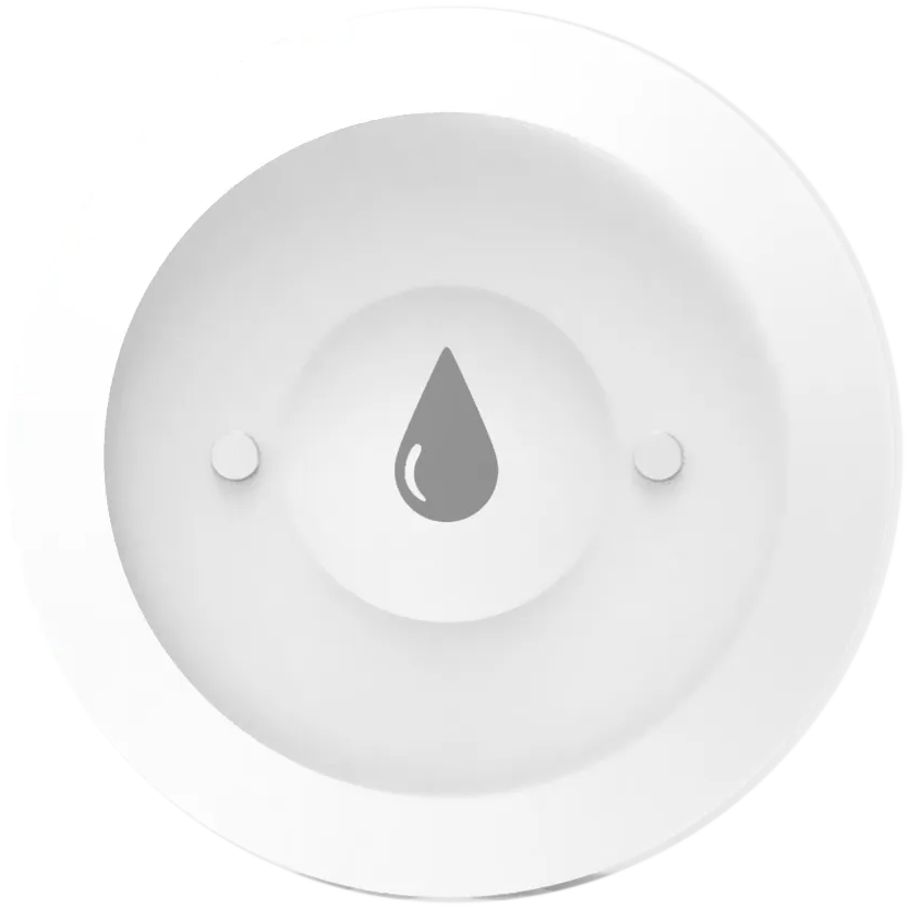 The Drip water sensor: a low white disc with a water-drop mark on its face.
